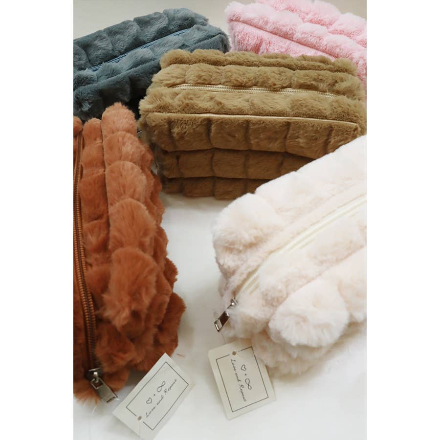 Faux Fur Quilted Cosmetic Pouch