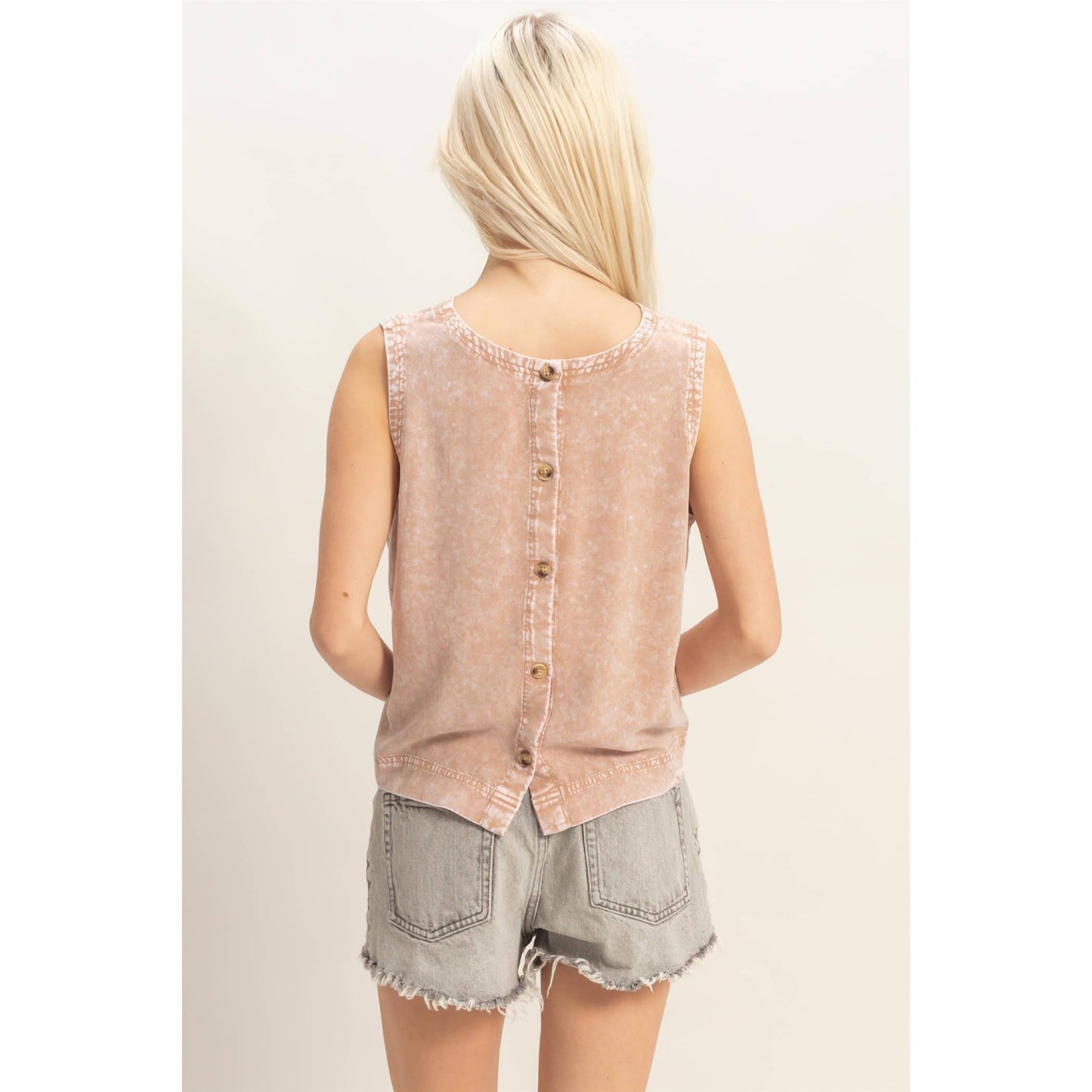 Mineral Wash Button Back Sleeveless Top