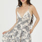 C4H63-A986 DOG AND FLOWER PRINT LACE TRIM TIE BACK SUNDRESS