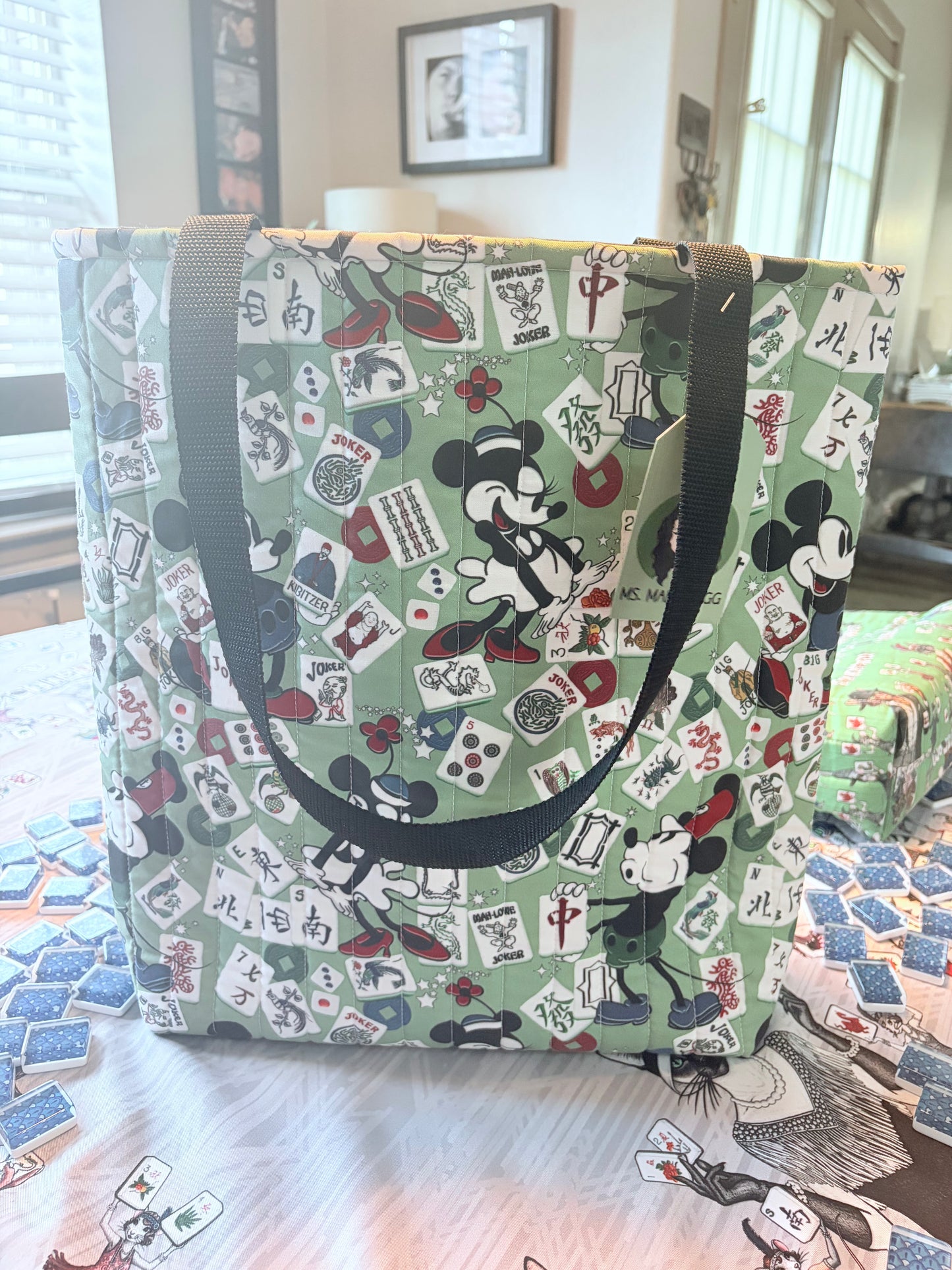 Mickey Mouse Green Ms Mah Jongg Quilted Mahjong Tote Bag, Large