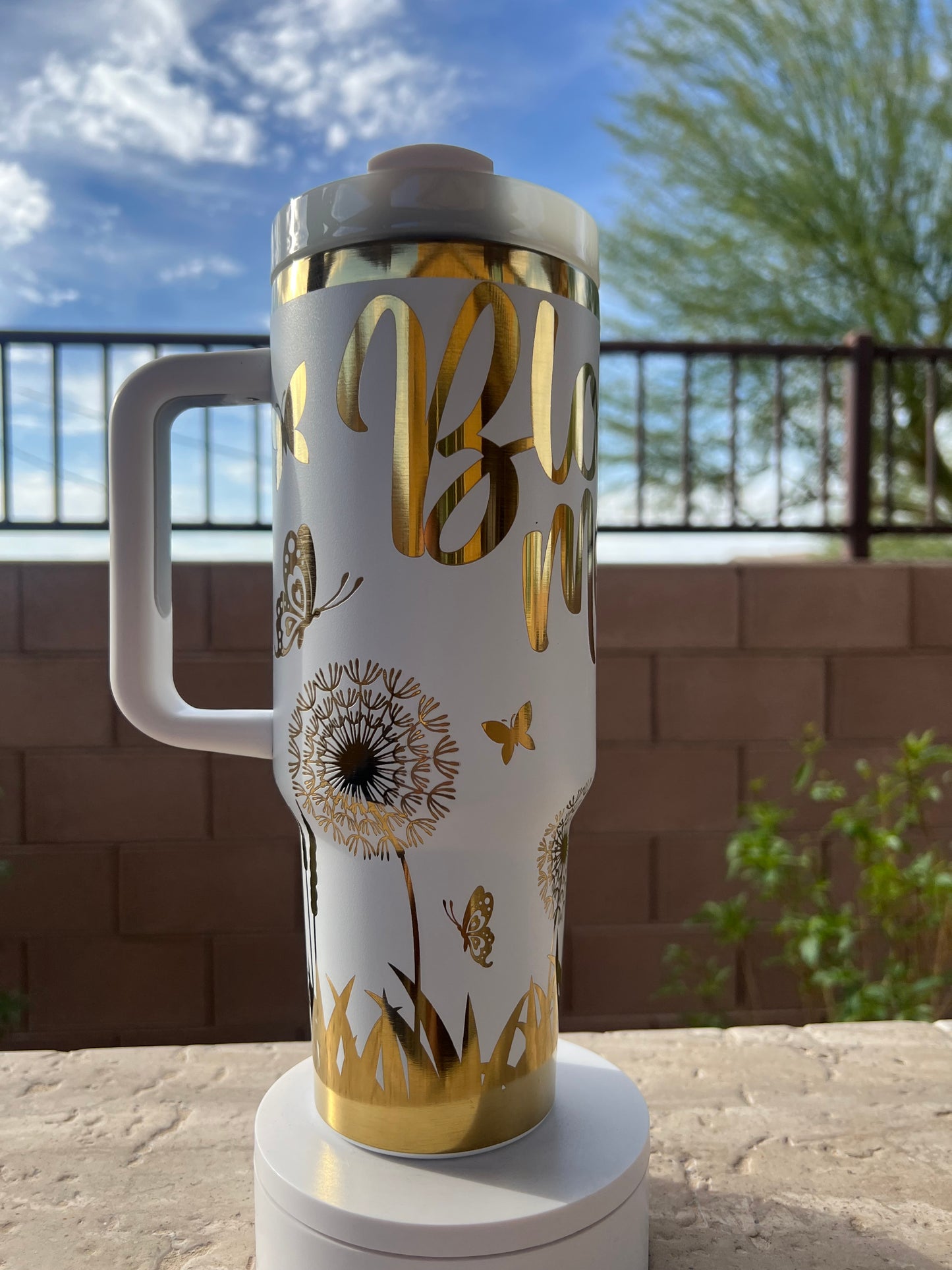 BLOW ME TUMBLER WHITE AND GOLD