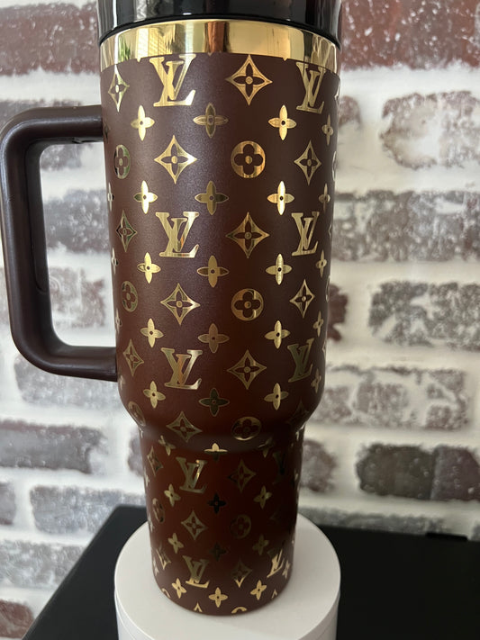 BROWN AND GOLD LV TUMBLER