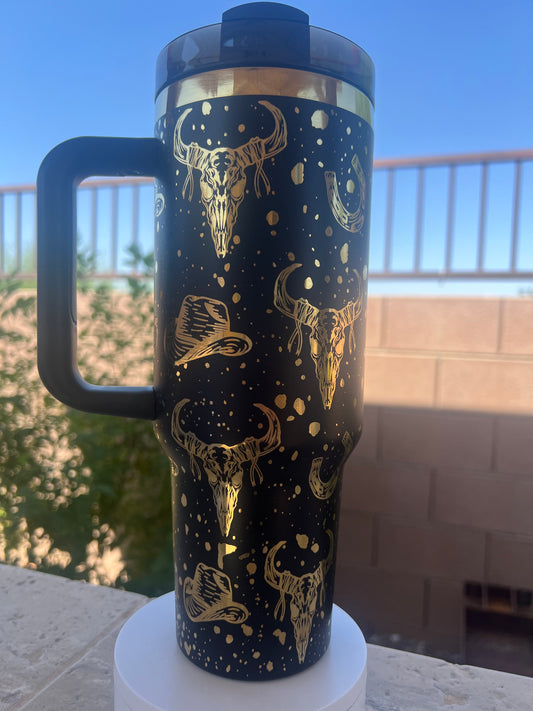 Black/Gold  Country Cactus and Cow Tumbler