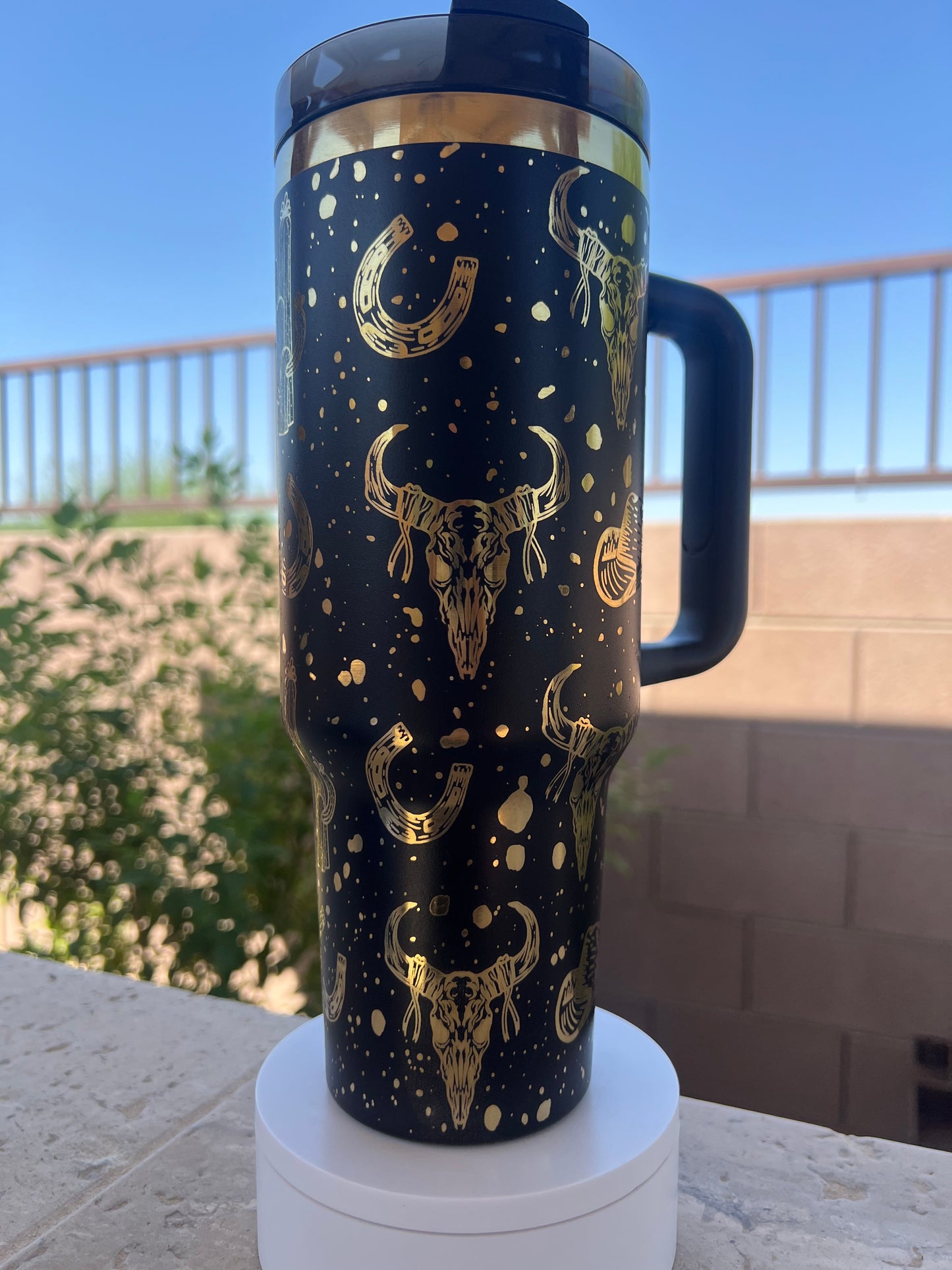 Black/Gold  Country Cactus and Cow Tumbler
