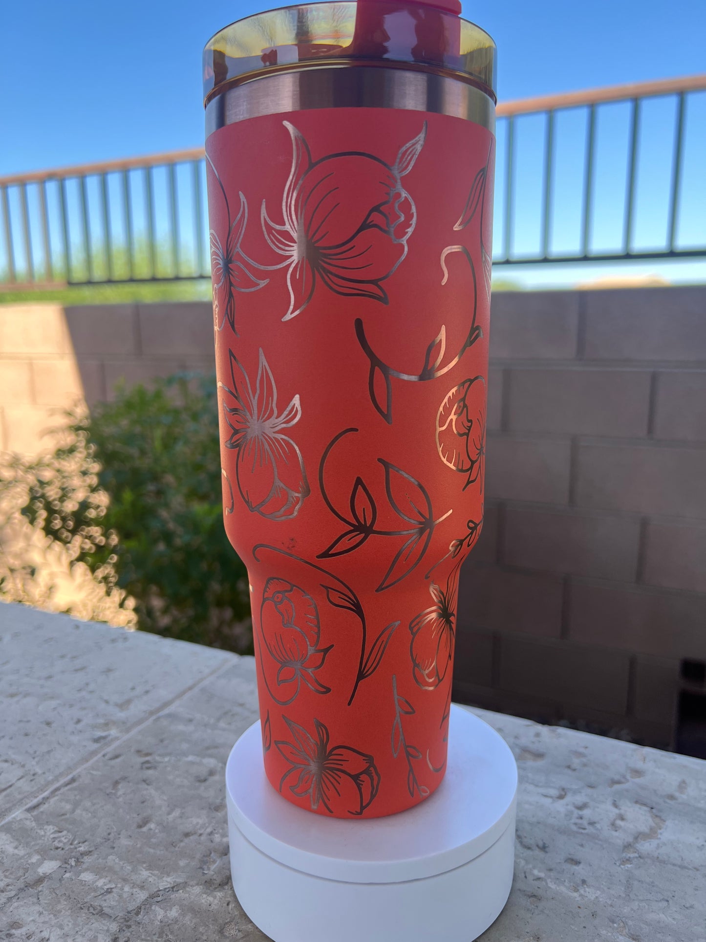 orange floral tumbler