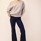 T689937 OFF SHOULDER FRENCH TERRY FLEECE TOP
