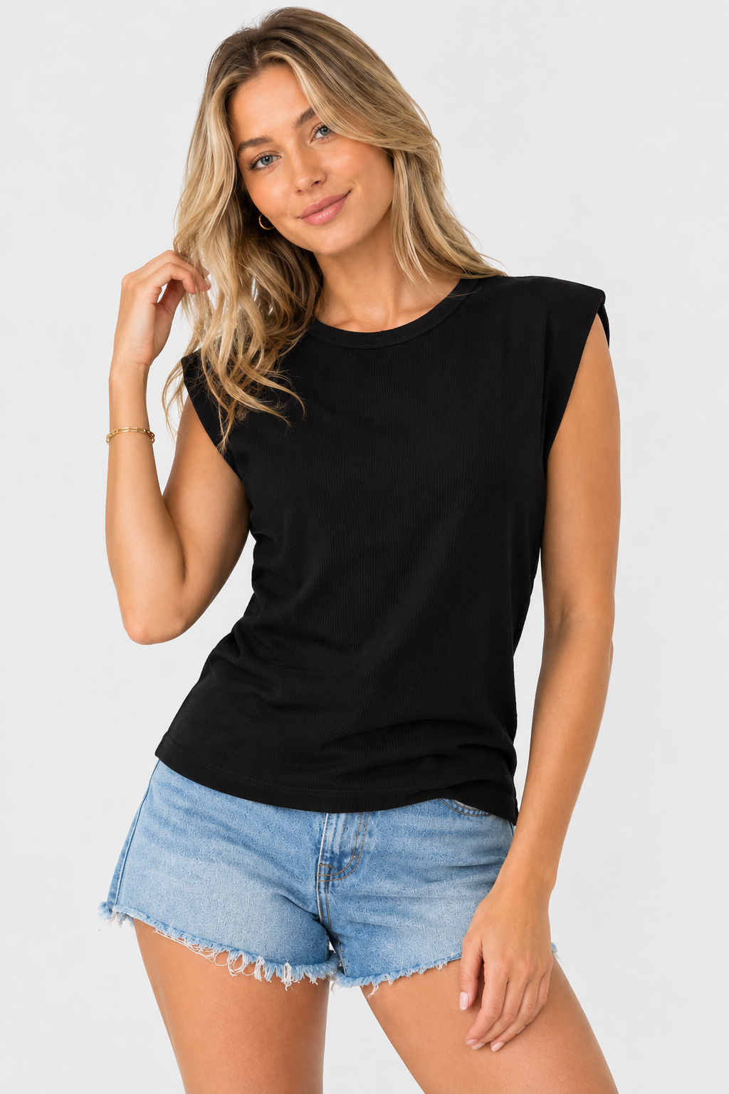 TERRY RIB SIDE RUCHED MUSCLE TOP FWMT3675