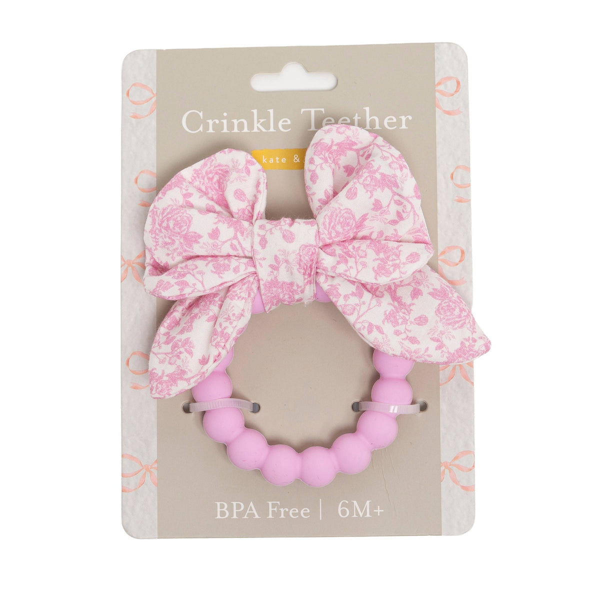 Baby Crinkle Teether Toy, Pink Bow