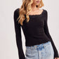 LACE TRIM SQUARE & BOAT NECK 2-WAY KNIT TOP