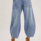 DENIM MID-WAIST DRAWSTRINGS BARREL JEANS