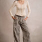 PLAID CHECK WIDE LEG PULL ON WIDE LEG PANTS WITH LACE