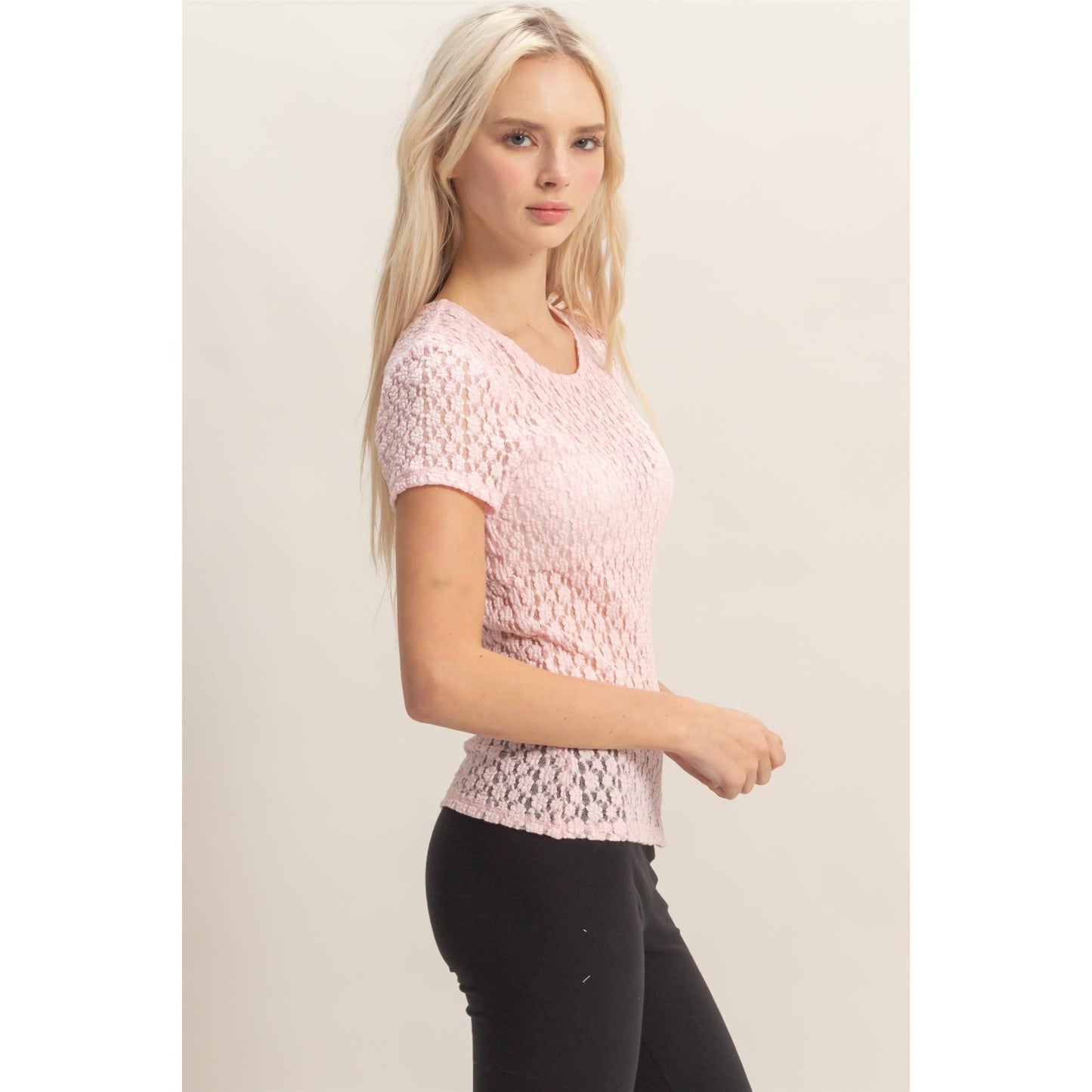 Textured Lace Short Sleeve Top