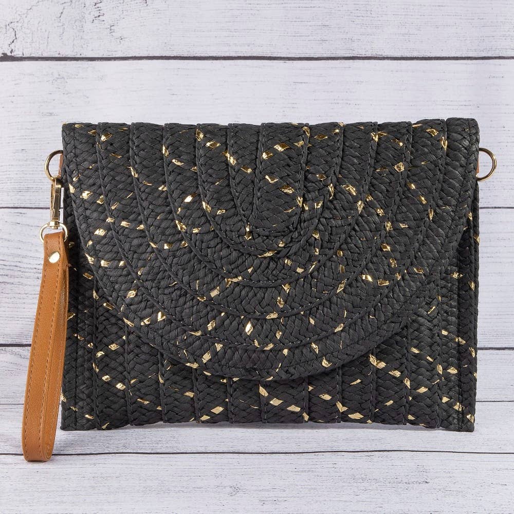 Straw Woven Gold Accents Clutch Bag