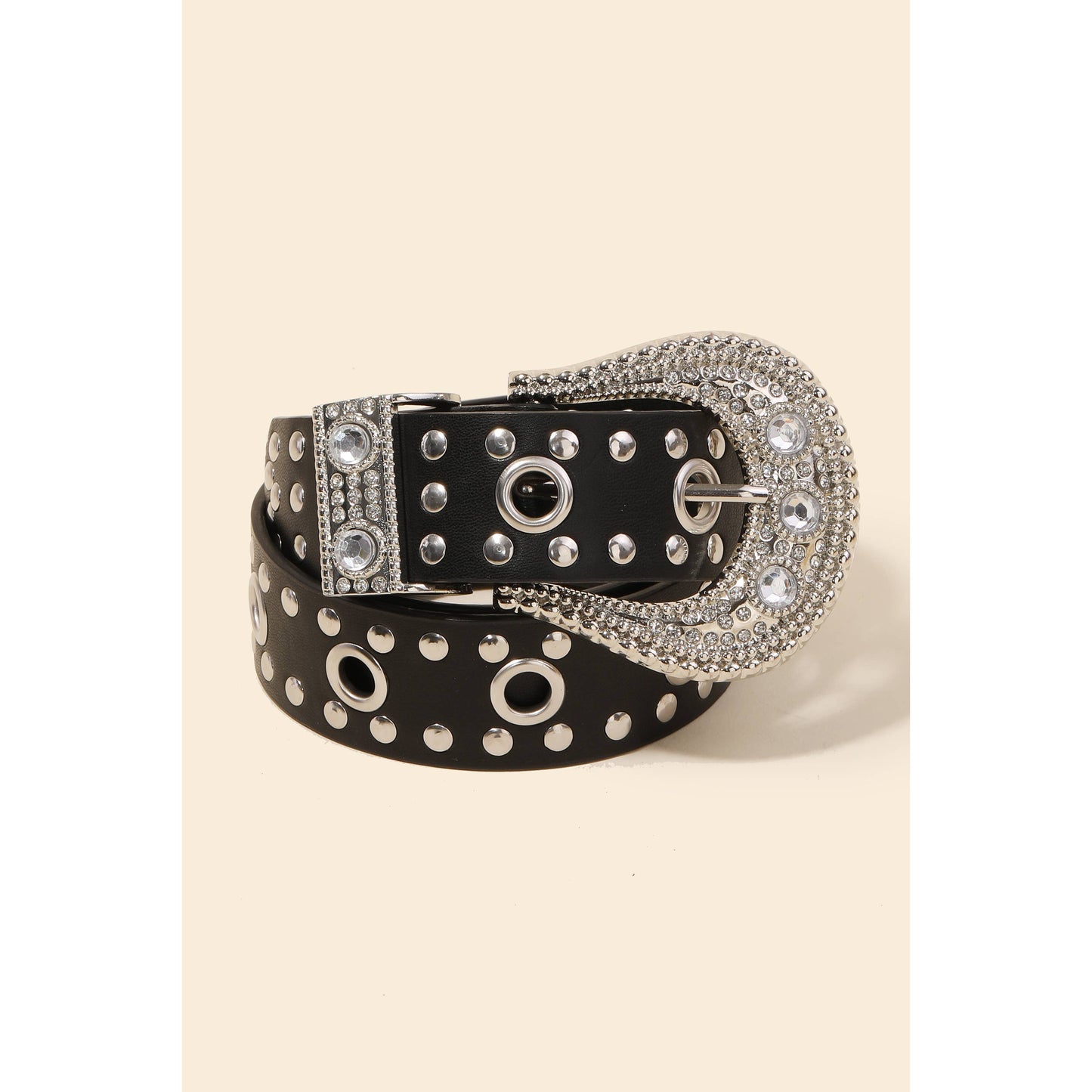 Rhinestone Buckle Grommet Belt