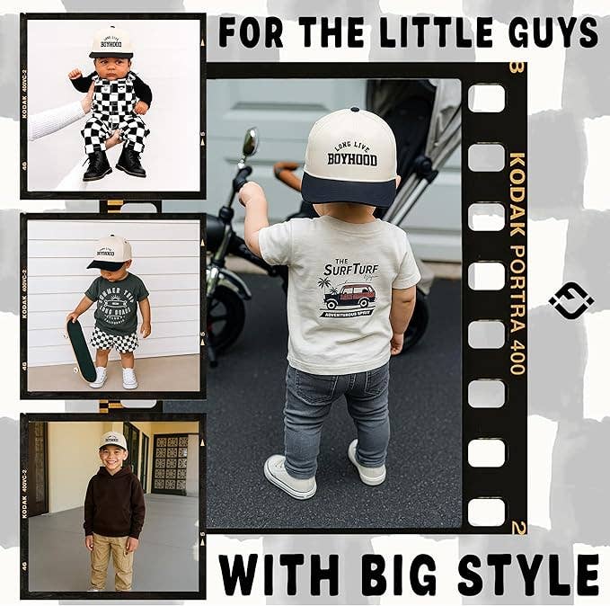 Kids/Baby Two Tone Cap - Long Live Boyhood - Black/Beige