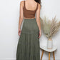 26P74-ASIS TIERED MAXI SKIRT WITH LACE TRIM AND SLIT