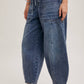DENIM MID-WAIST DRAWSTRINGS BARREL JEANS