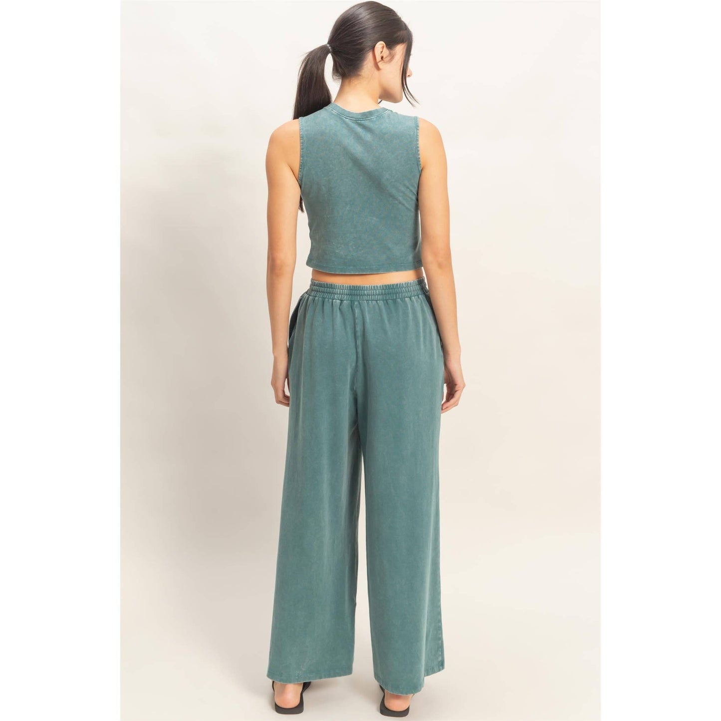 Mineral Washed Sleeveless Top & Wide Leg Pants Set