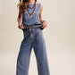 Embroidered Denim Tank & Wide-Leg Pants Set