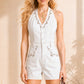 Embroidered Halter Romper with Button Front
