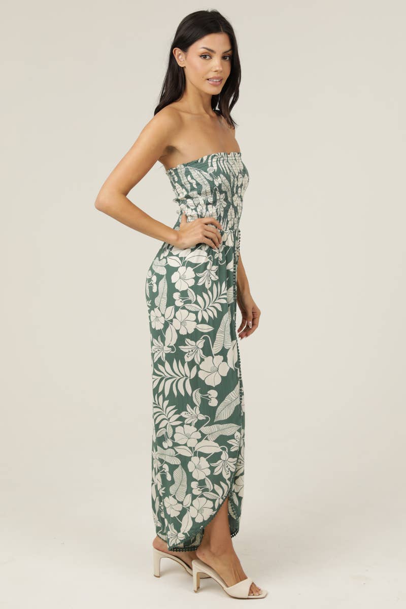 B5959-A920 SMOCKED BODICE WRAP LEG JUMPSUIT