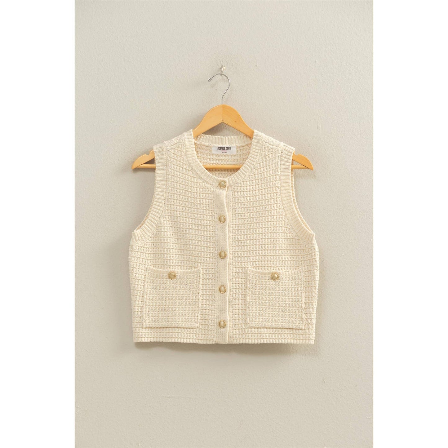 Textured Button-Front Vest With Pocket