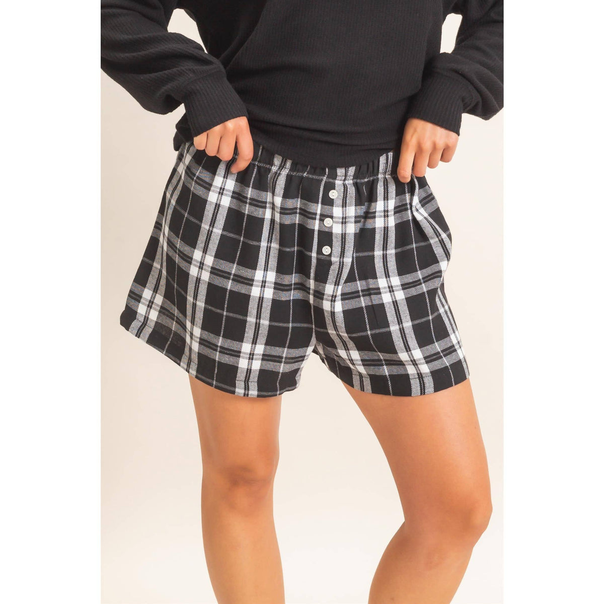 Plaid Shorts With Button Front