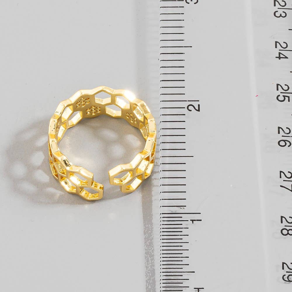Cz Honeycomb Adjustable Ring