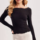 LACE TRIM SQUARE & BOAT NECK 2-WAY KNIT TOP
