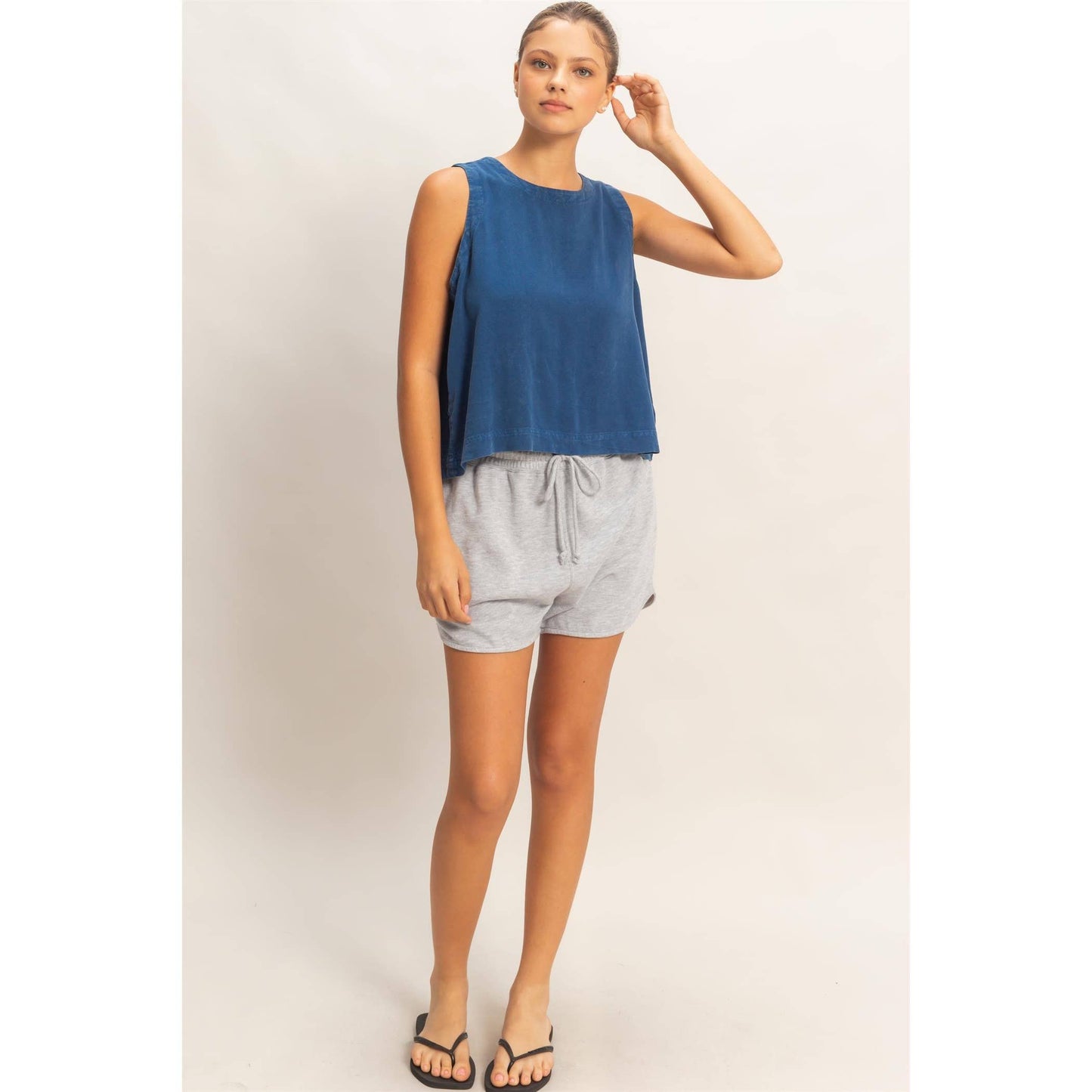 Mineral Wash Button Back Sleeveless Top