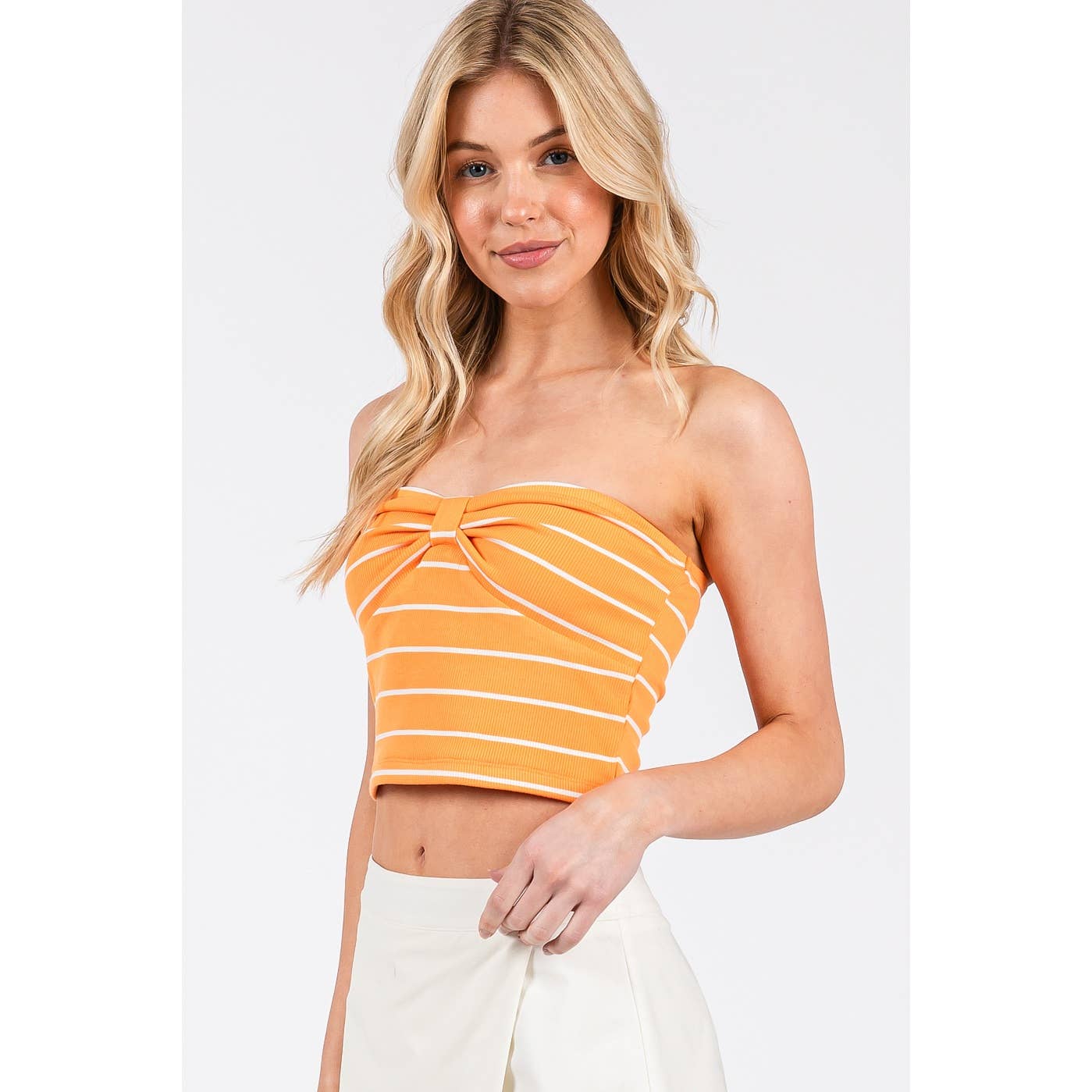 STRIPED BOW SHAPE SWEETHEART CROPPED TUBE TOP