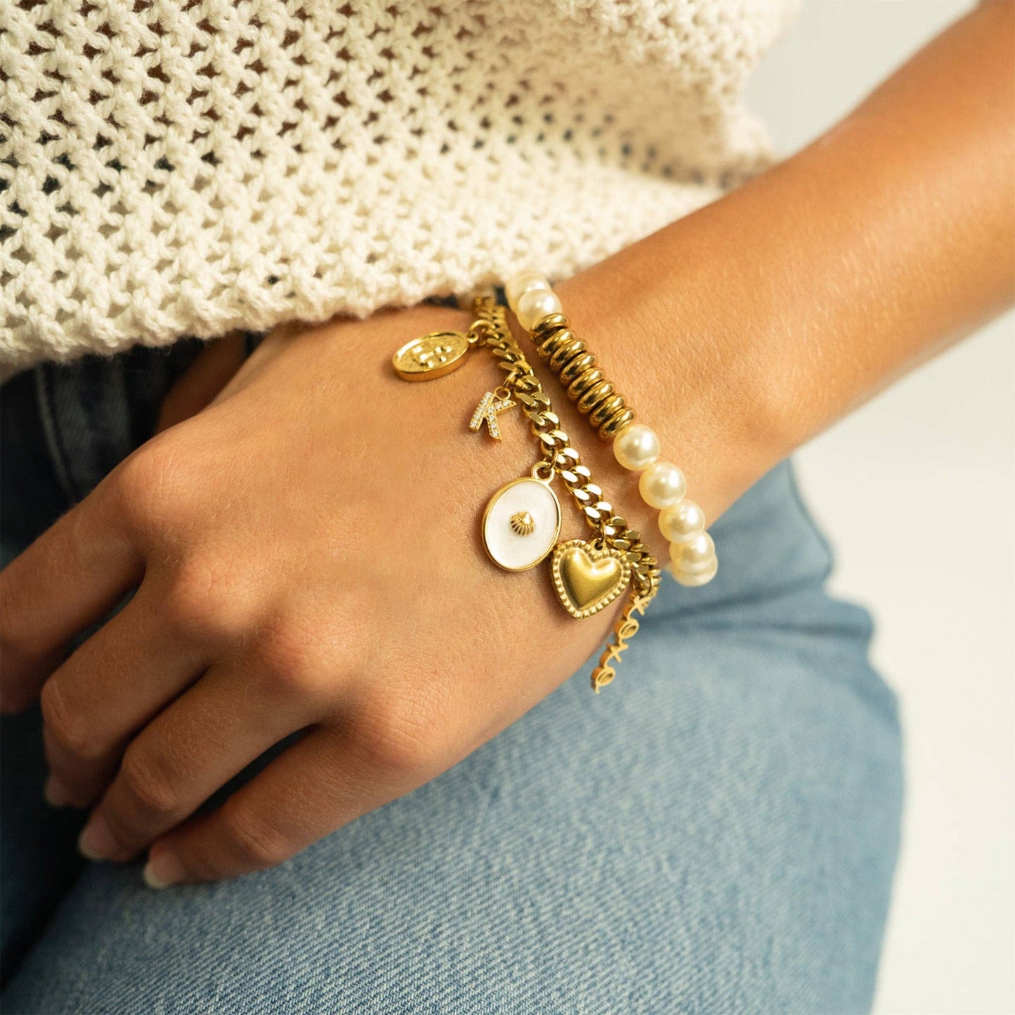 18K Gold PVD Stainless Steel White Enamel Charm with Shell