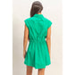 Sleeveless Collared Shirred Mini Dress