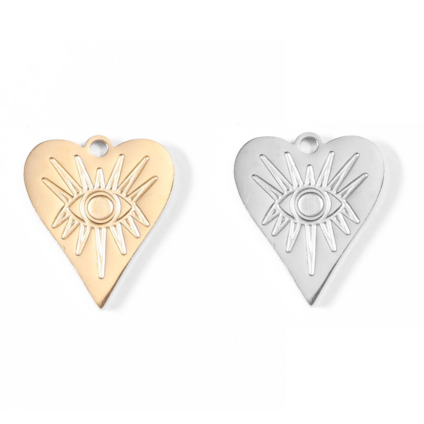 18K Gold Stainless Steel Evil Eye Heart Charm for Charm Bars