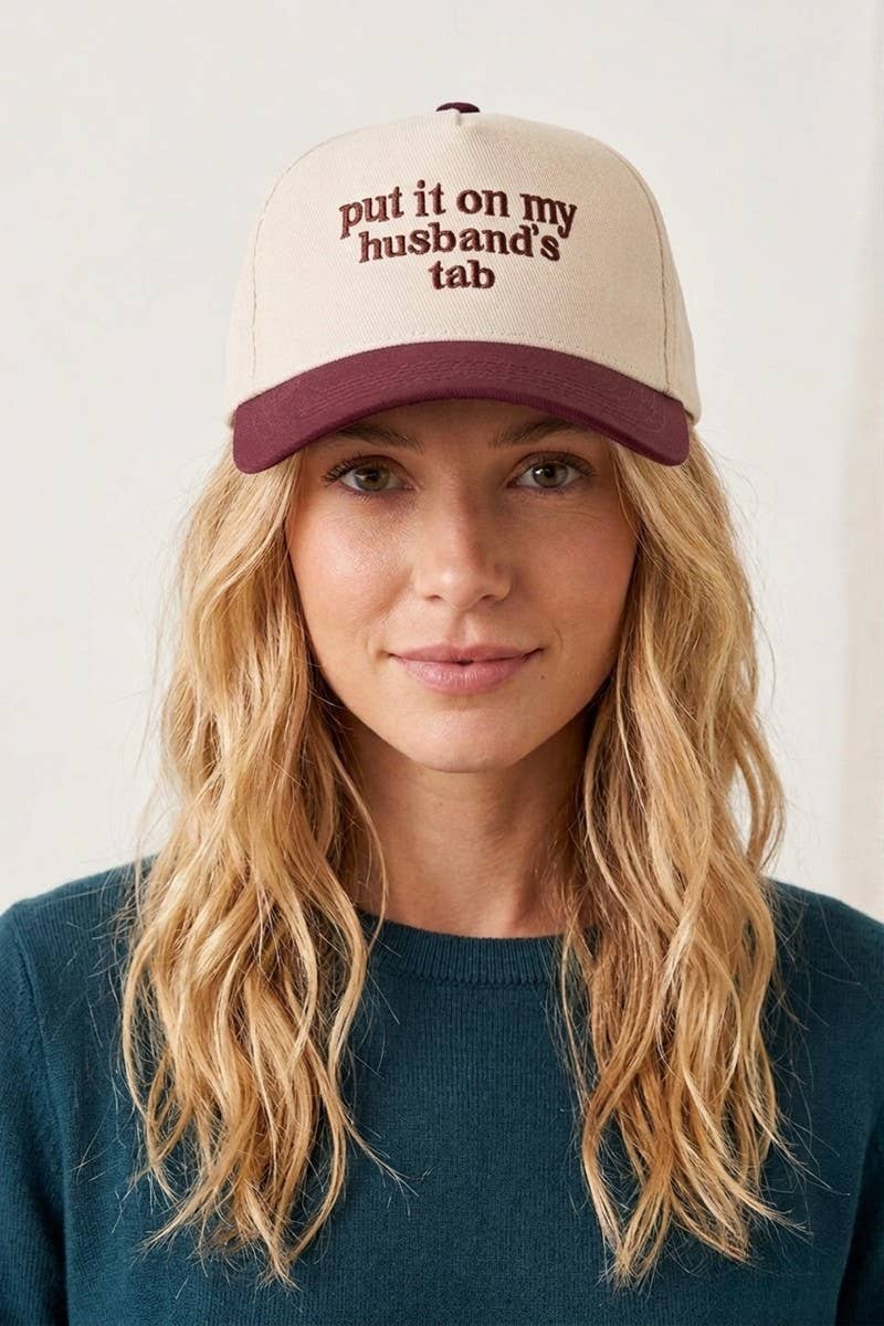 `Put It On My Husband's Tab Two Tone Canvas Cap