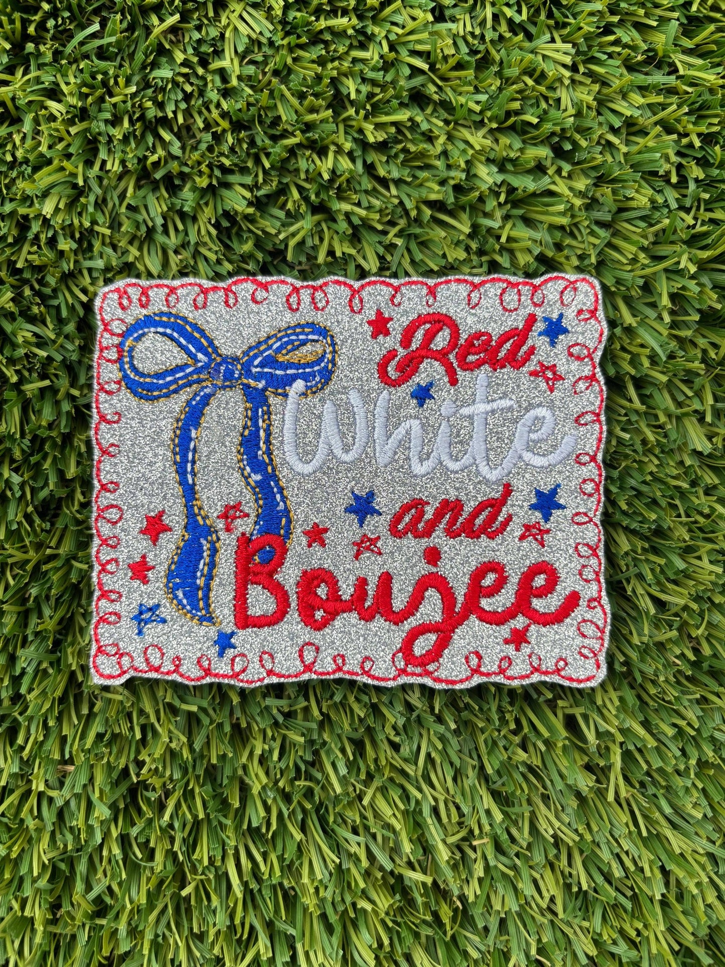 Trendy Red, white and Boujee Glitter Patch