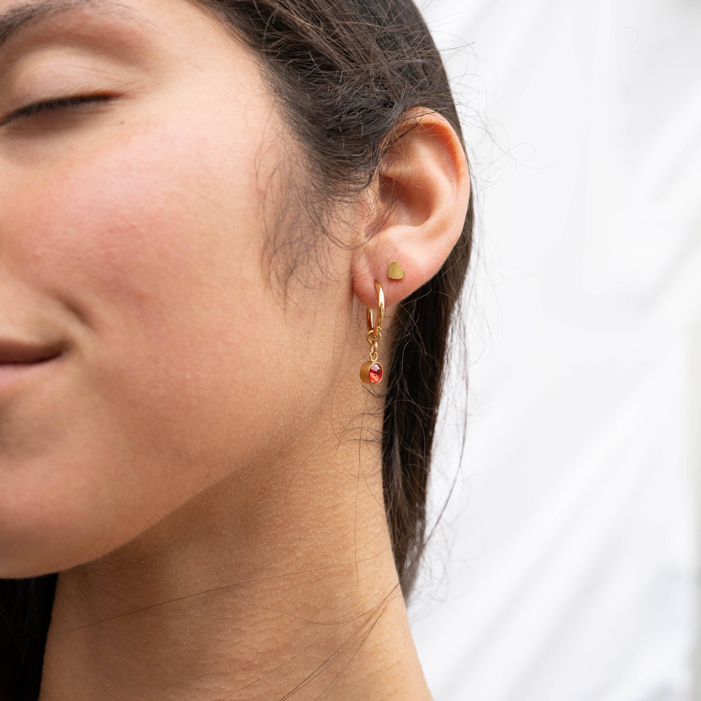 18K Gold PVD Birthstone Huggie Charm Earrings