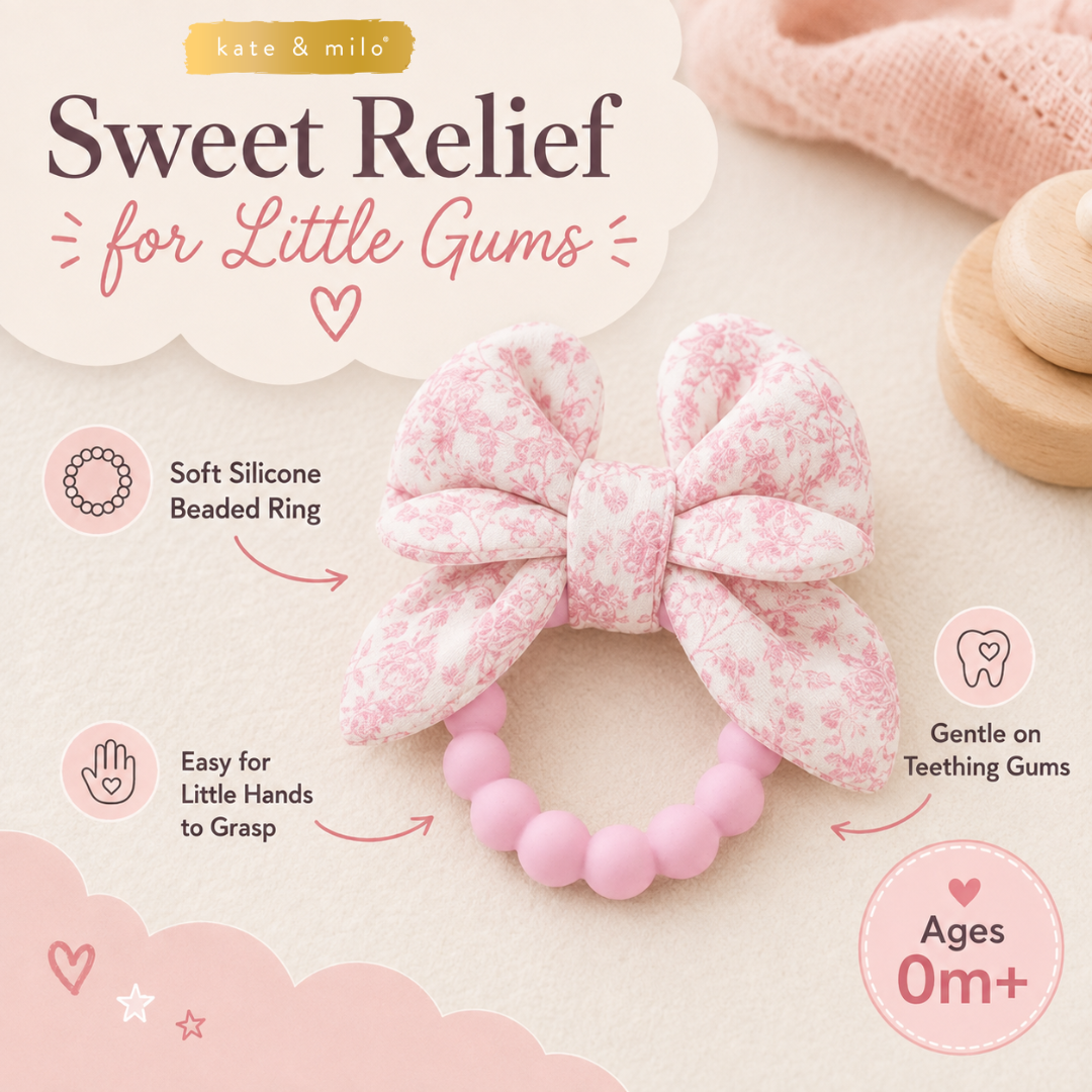 Baby Crinkle Teether Toy, Pink Bow
