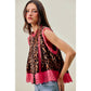 LEOPARD BUTTON UP PLEATED SLEEVELESS BLOUSE TOP