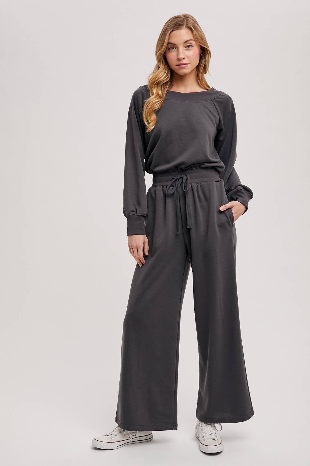 WIDE NECK OFF THE SHOULDER KNIT JUMPSUIT