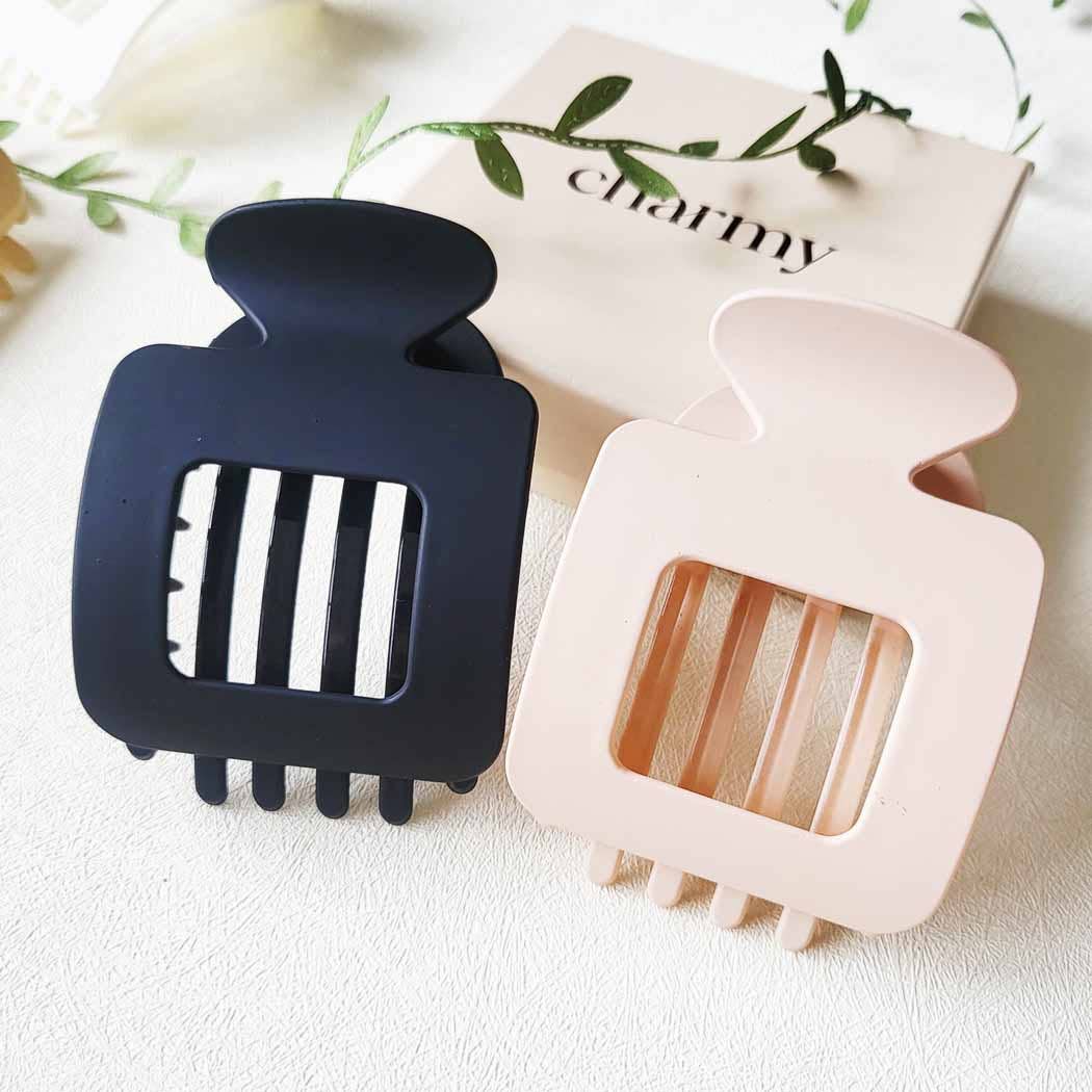 Matte Neutral Square Shaped Flat Hair Claw Clips