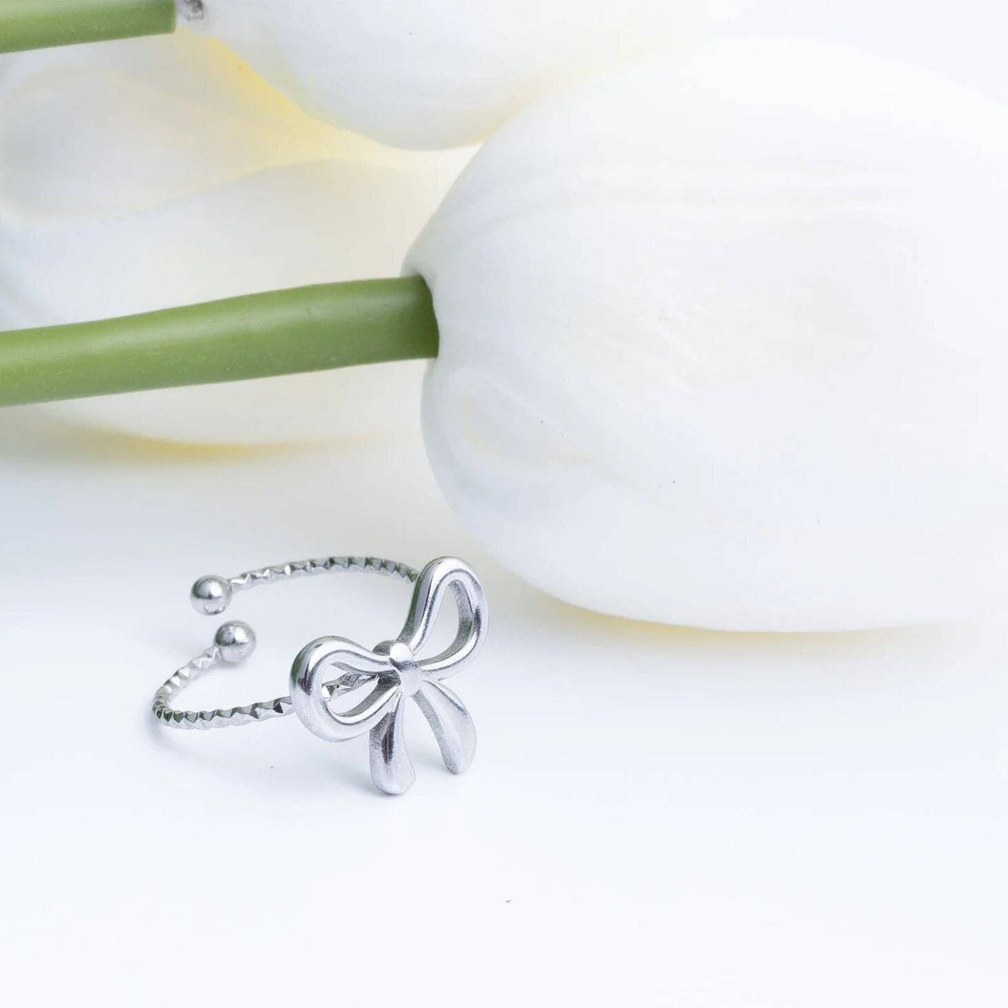 18K Gold PVD Stainless Steel Adjustable Bow Ring