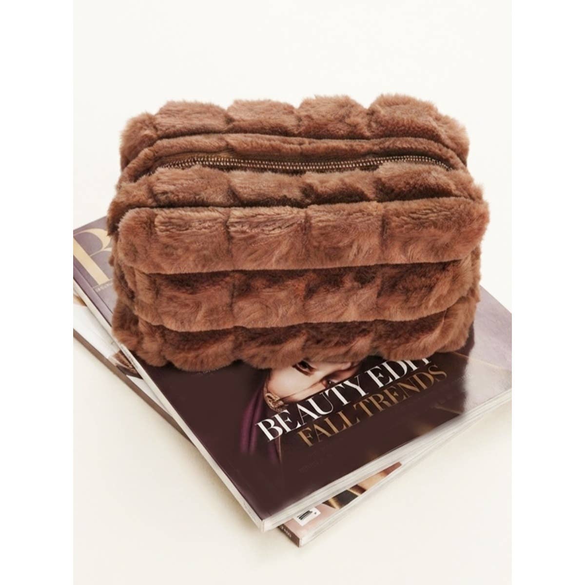 Faux Fur Quilted Cosmetic Pouch