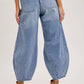 DENIM MID-WAIST DRAWSTRINGS BARREL JEANS