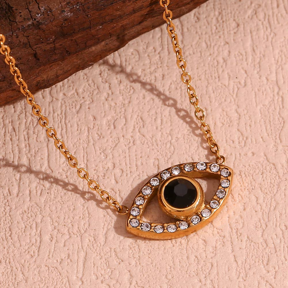 Eye of Protection (Evil Eye) CZ Necklace - 18K Gold Plated, Waterproof
