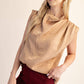 Cowl Neck Pleats Sleeveless Top
