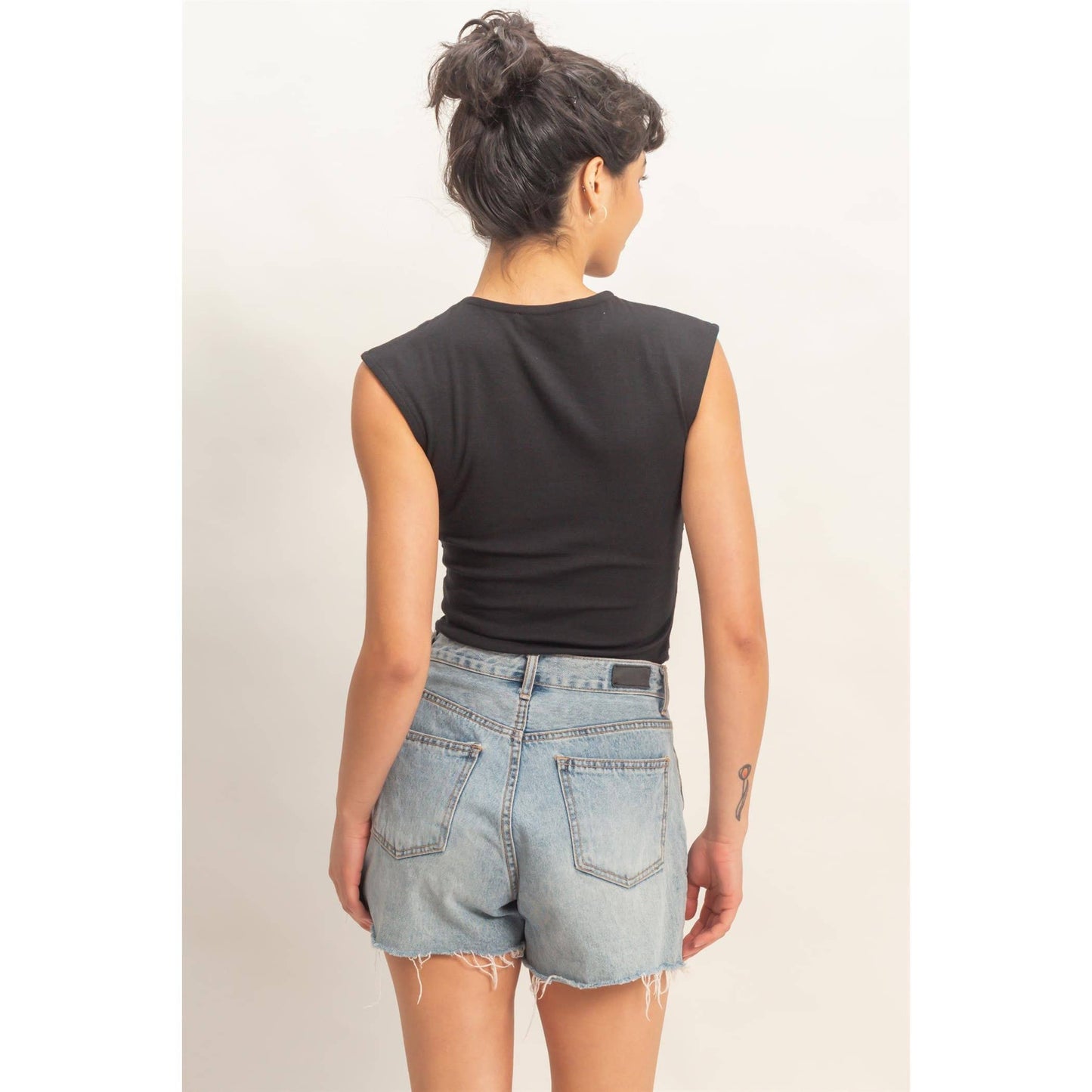 Ruched Waist Cap Sleeve Top