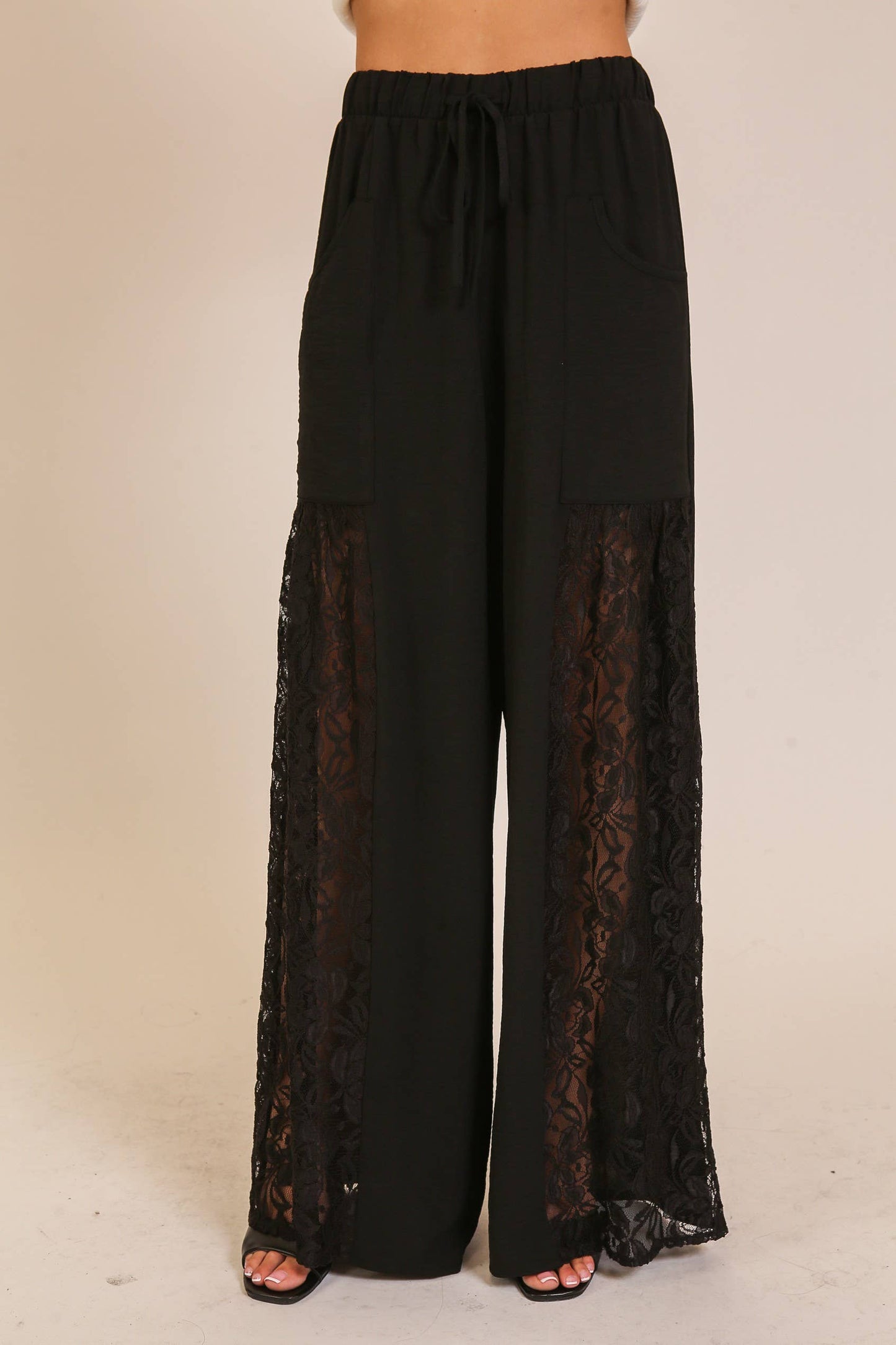 Wide Leg Lace Panel Pants