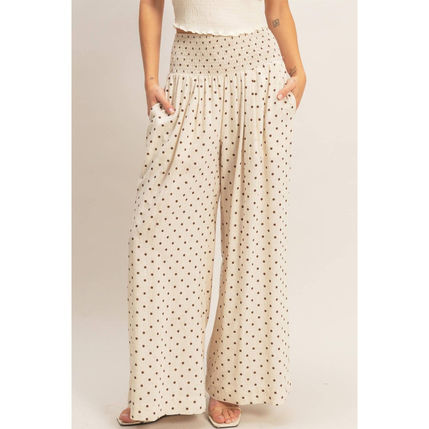 Polka Dot Elastic Wide-Leg Pants