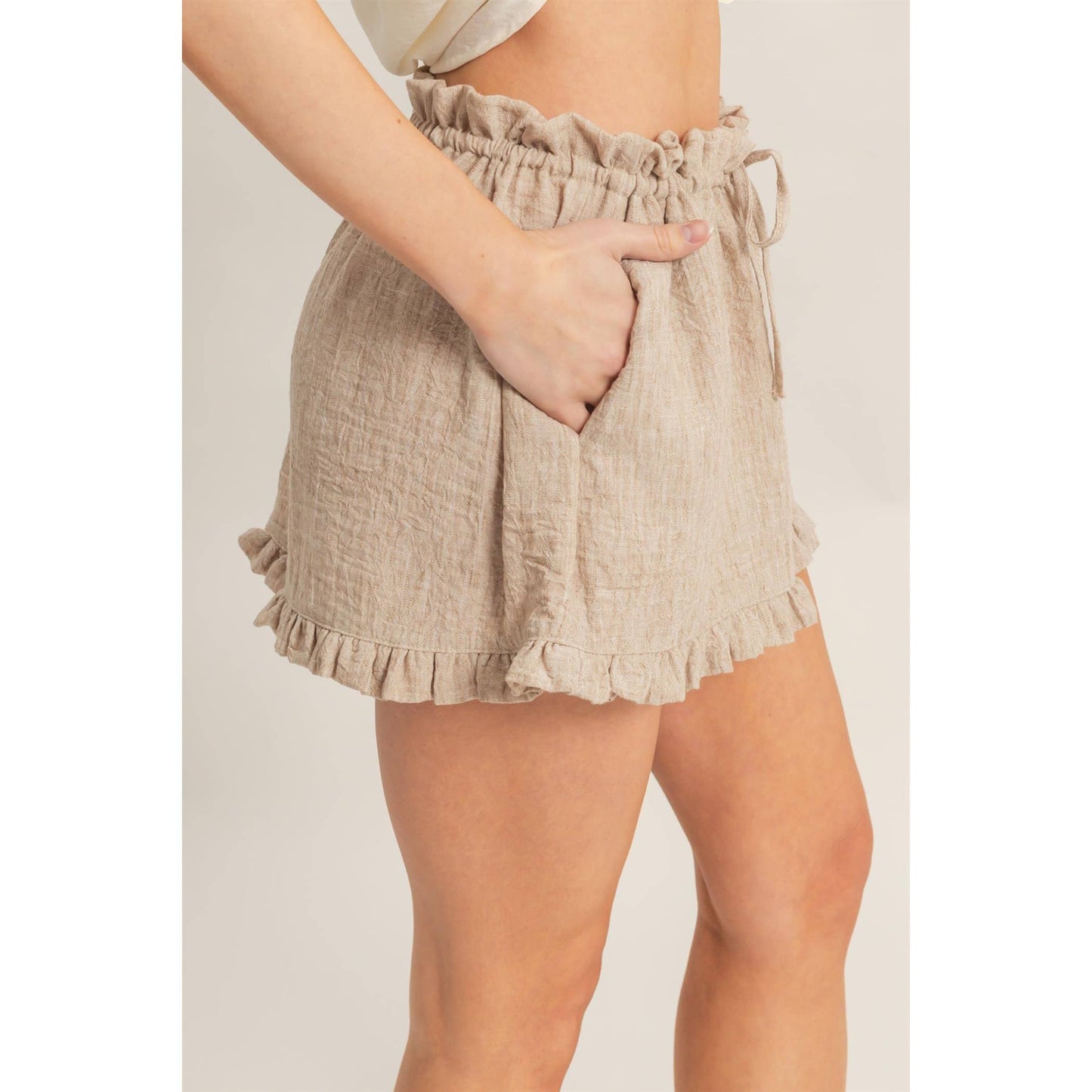 Ruffle Trim Drawstring Shorts